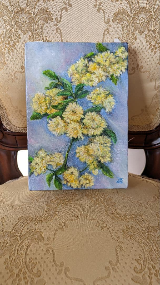 風景画 絵画 バラ ファインアート　静物画　黄色　花の絵画　モッコウバラ