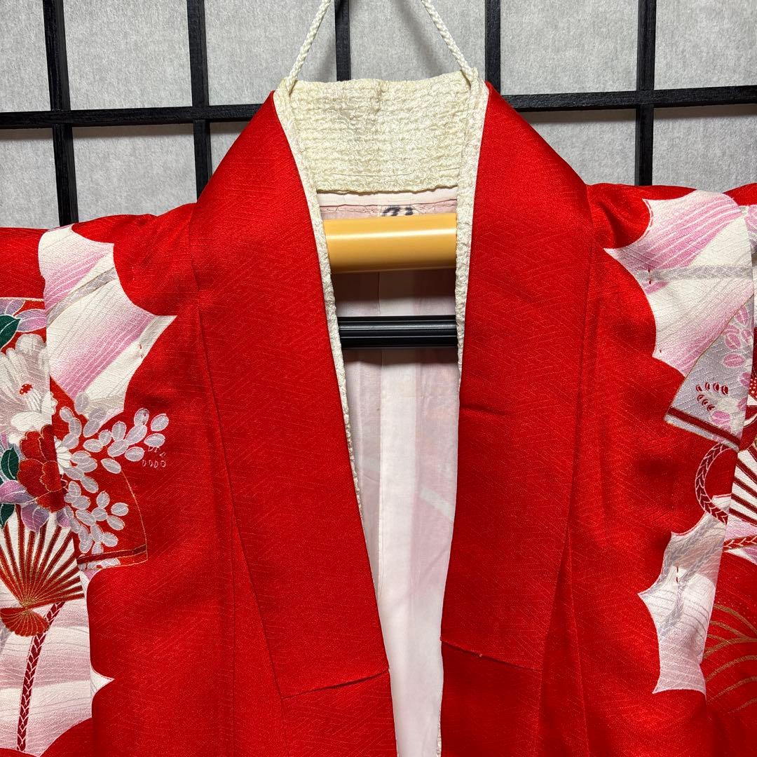 七五三　着物セット　7歳　正絹　古典柄　赤色