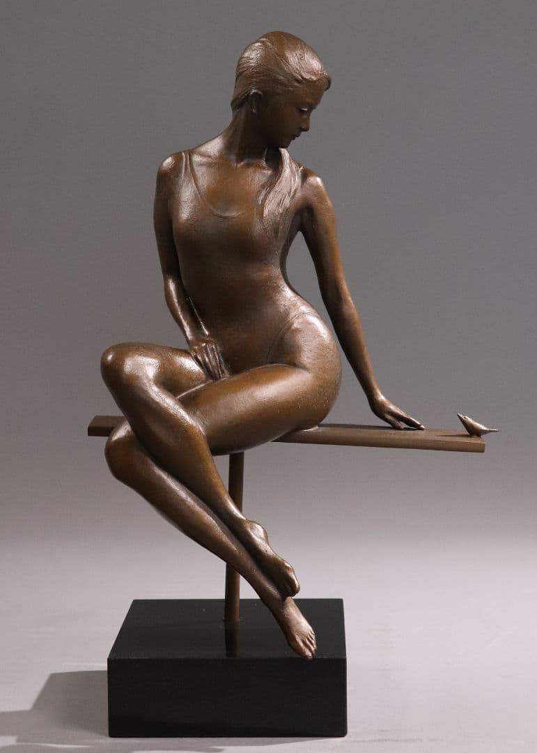 大道寺光弘「透明の時」ブロンズ像 銅像 高36㎝ 女性 洋風 置物 MA43