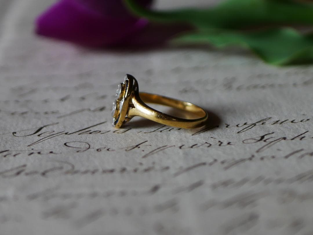 FR-48 アールデコ K18 天然ダイアモンド フランスアンティーク