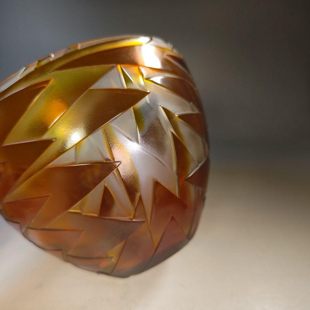 イ951 水指『硝子 ガラス 作家物 鳥文切子 水指 替蓋付』