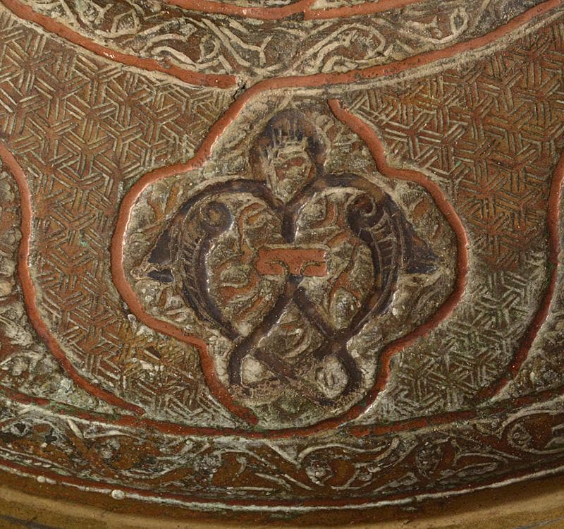 中国　チベット　古銅鍍金象嵌　饕餮文　皿　V　R5205