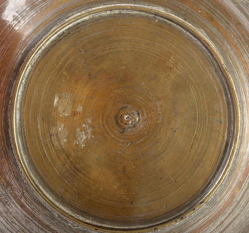 中国　チベット　古銅鍍金象嵌　饕餮文　皿　V　R5205