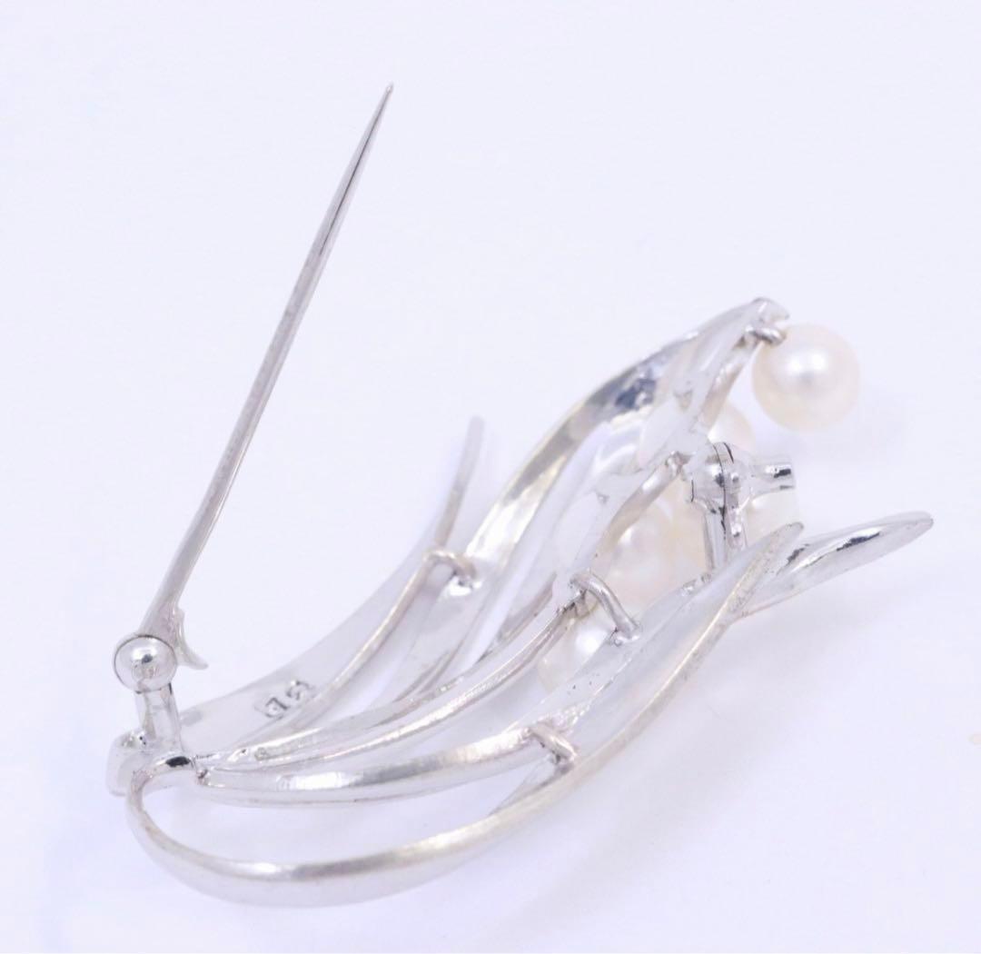 ミキモト パール リーフモチーフ ブローチ 真珠 シルバー MIKIMOTO