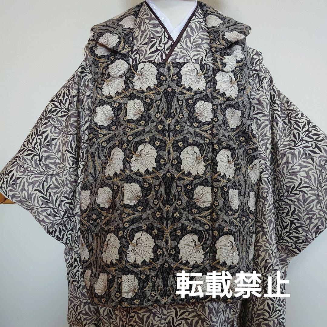 あむ　３歳被布着物セット　ピンパネルブラック使用　ウイリアムモリス