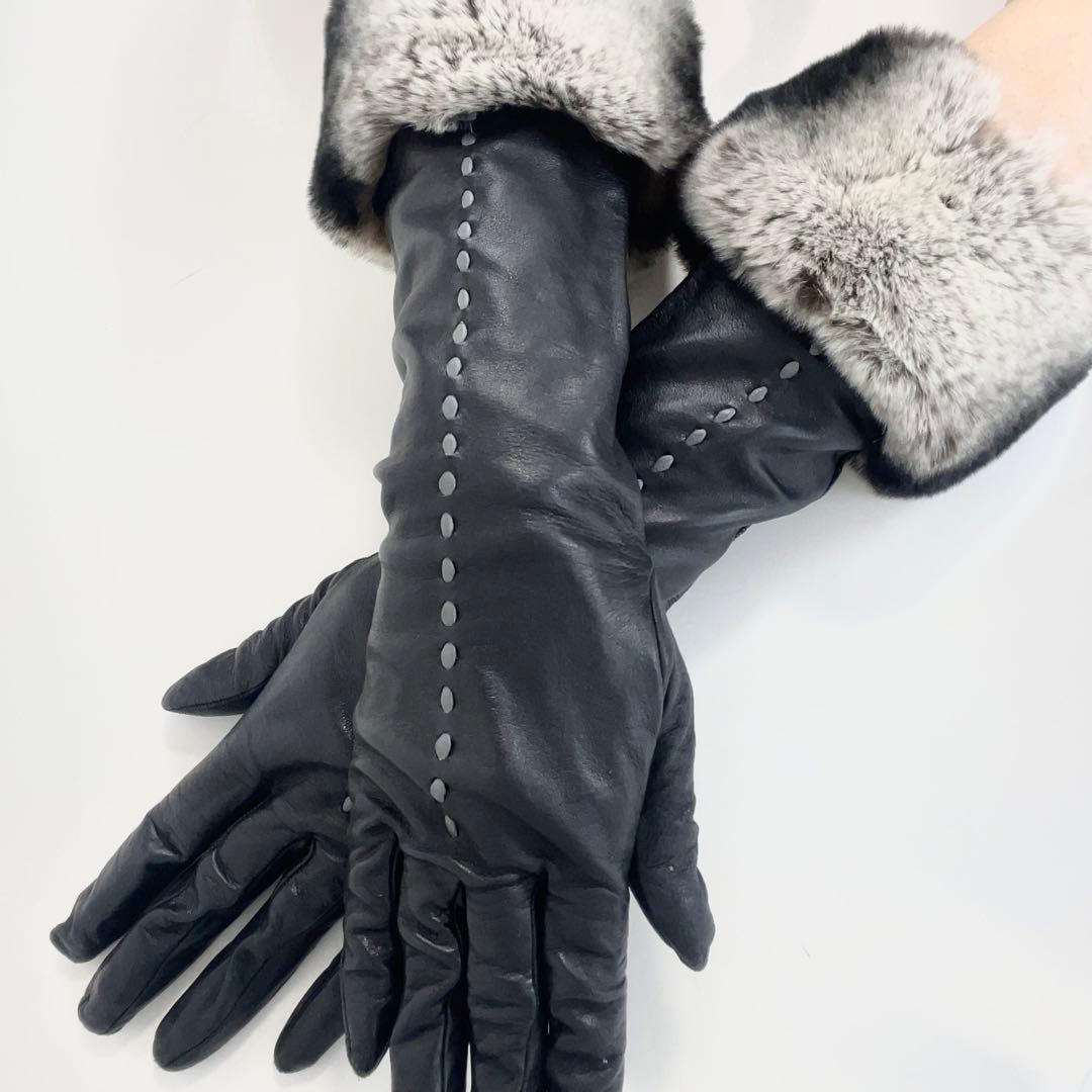 Sermoneta gloves リアルレザー ファー 手袋 ロング ブラック - メルカリ
