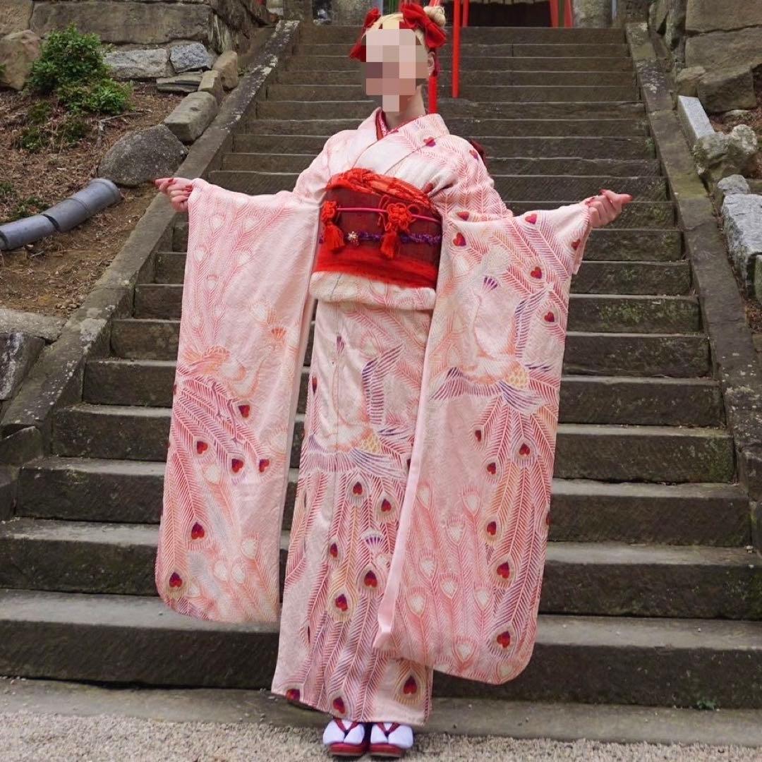 総絞り振袖 フルセット ハート柄 孔雀 - メルカリ