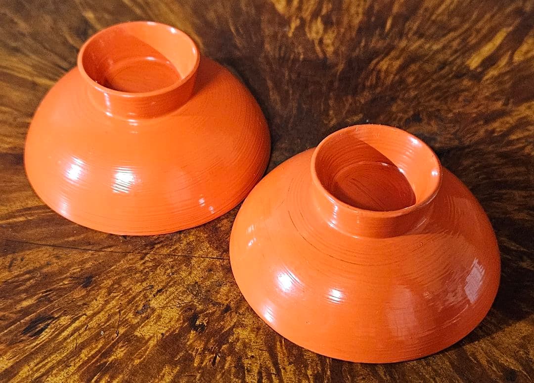 【時代古作品❗】明治時代頃　大徳寺好　洗朱漆塗盃　陶器製漆塗り　酒杯　酒器　2客