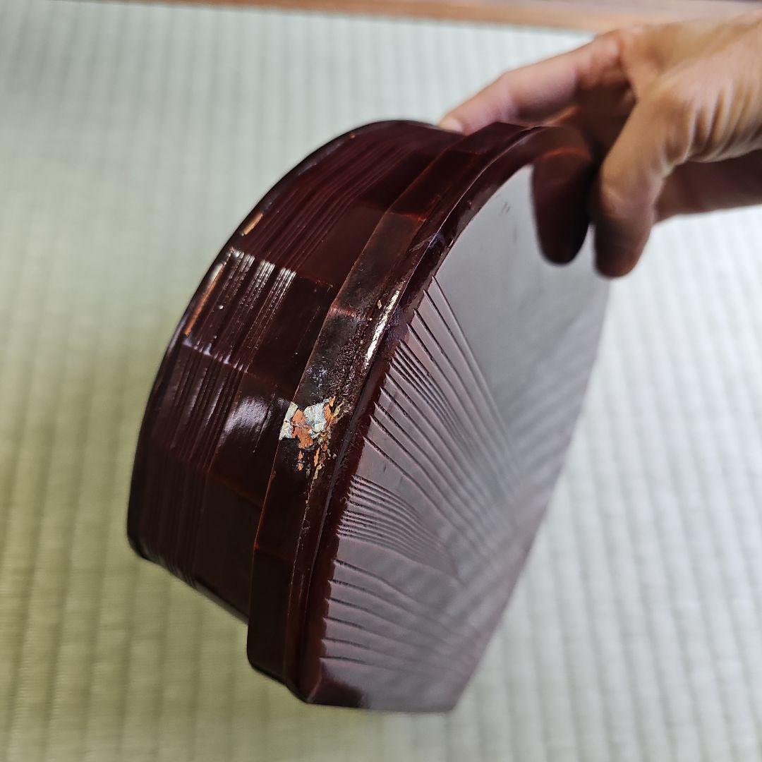 昭和レトロ/1950年代前半物】木製弁当箱 漆塗り弁当箱 仕切付き 大きめ27客
