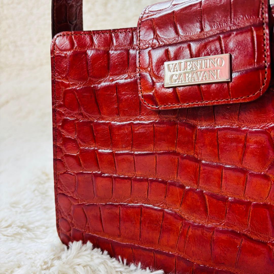 ガラバーニ　クロコダイル　ハンドバッグ　silverプレート　ブラウン　本革