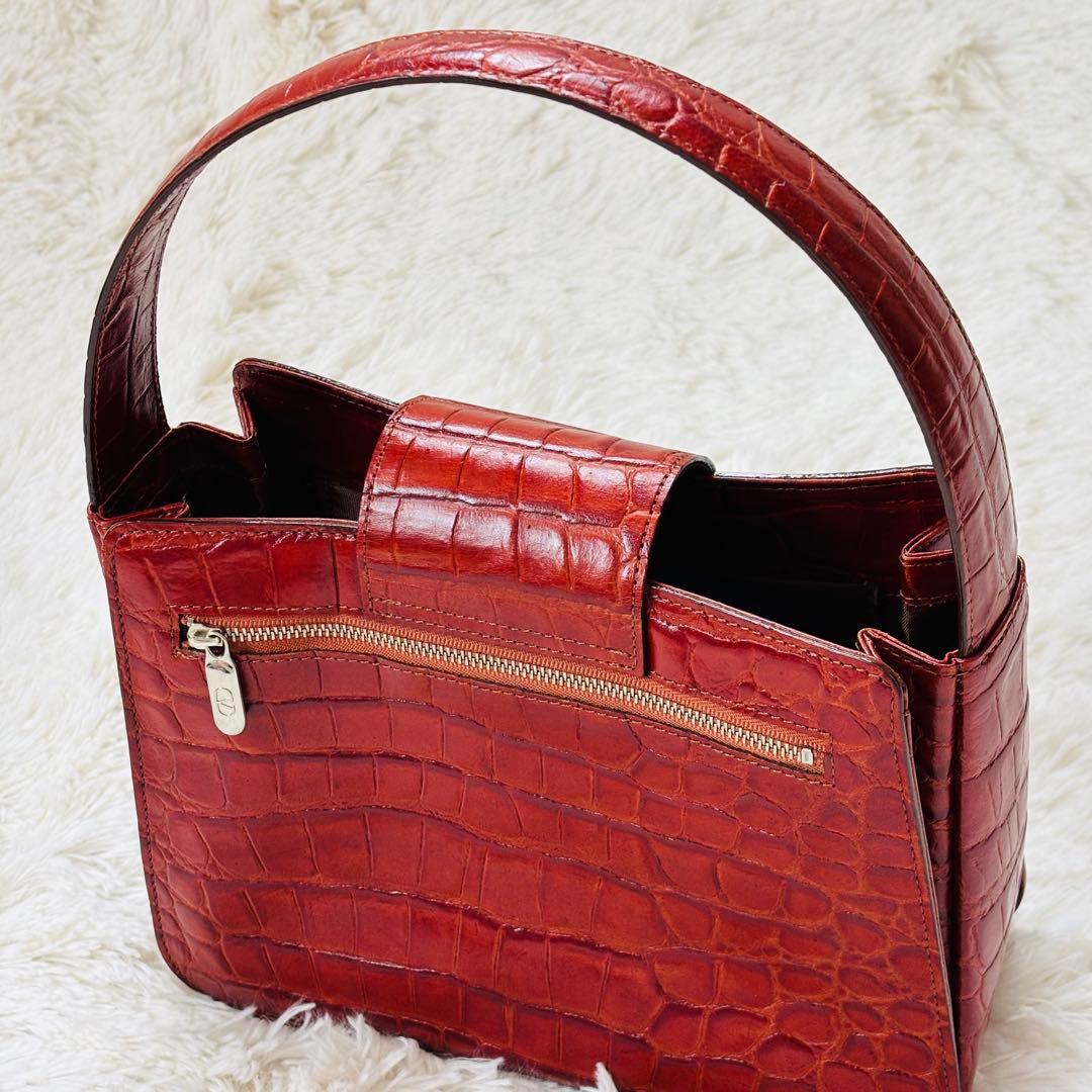 ガラバーニ　クロコダイル　ハンドバッグ　silverプレート　ブラウン　本革