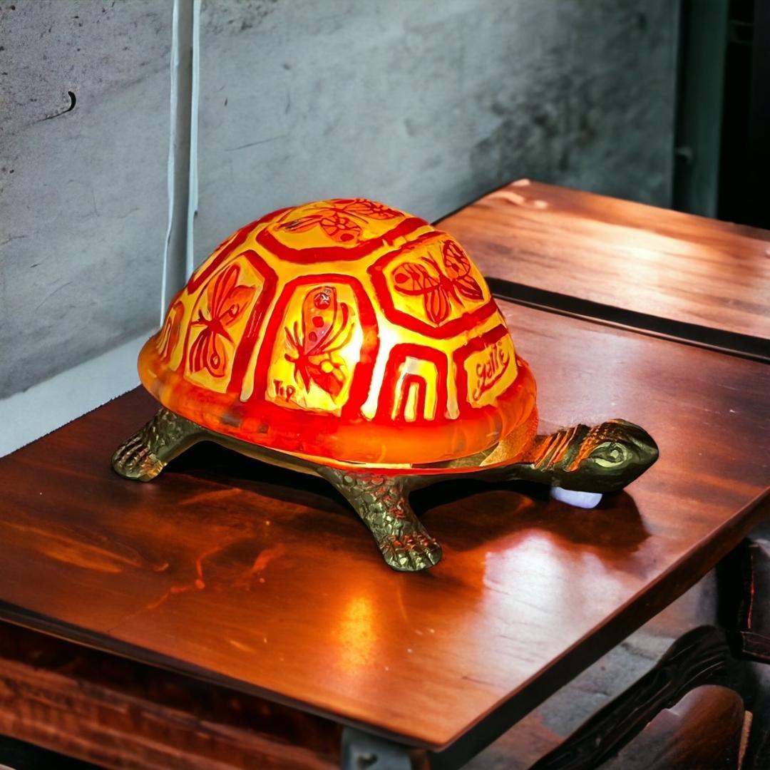 証明書】エミールガレ 一灯ランプ 亀紋 カメオ彫り 被せガラス 高さ10cm