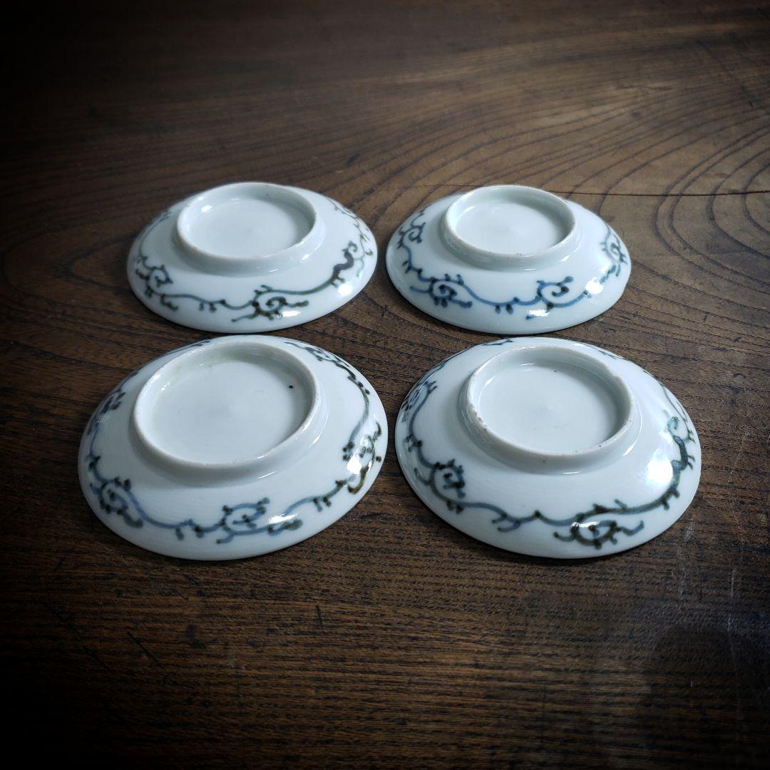豆皿 小皿 4枚 白磁 赤絵 絵付 古伊万里 蝶 丸窓 唐草 江戸 S115409149