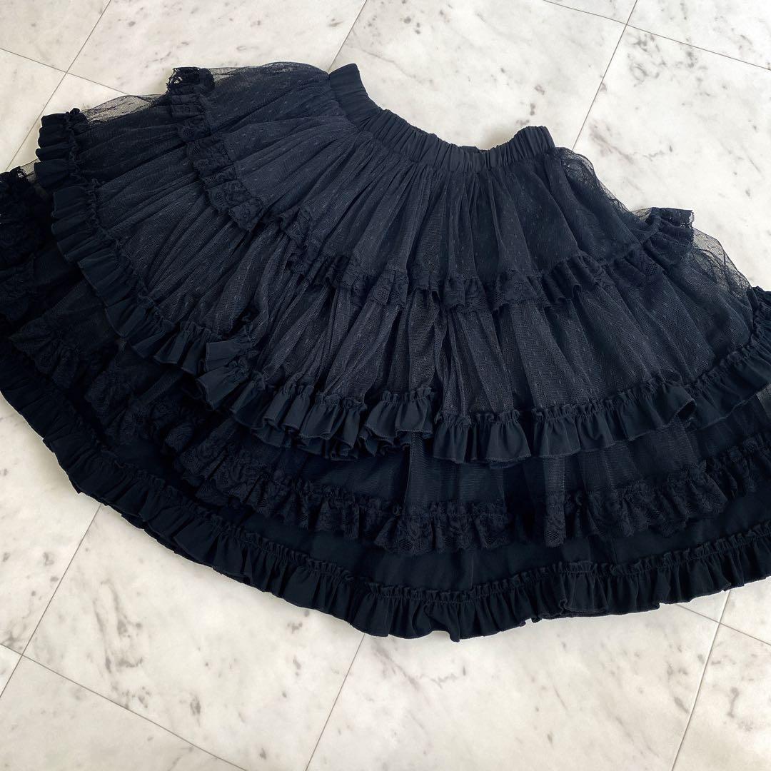 新品未使用OZZ ONESTEリバーシブルボリュームスカート　レース　フリル　黒