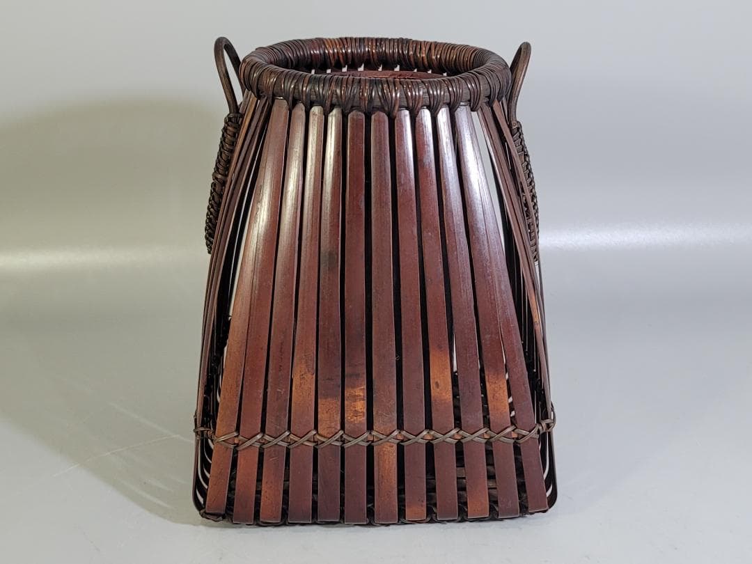 東山麓 東竹園斎作 四方形白錆花籠 共箱 美品 DT607