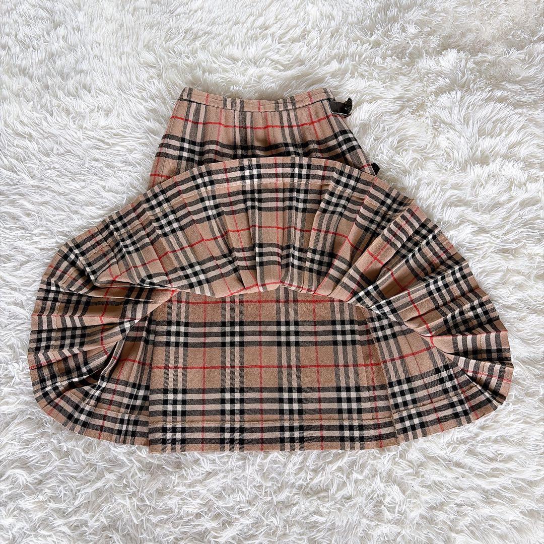 美品✨【バーバリーズ】ウール100%巻きプリーツスカート ノバチェック ベージュ