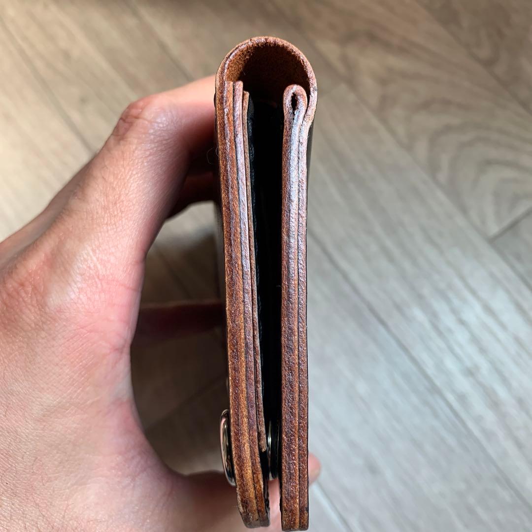 【茶芯ブラック】トラッカーウォレット　ミドル　ニッケル　お札を折らずに収納