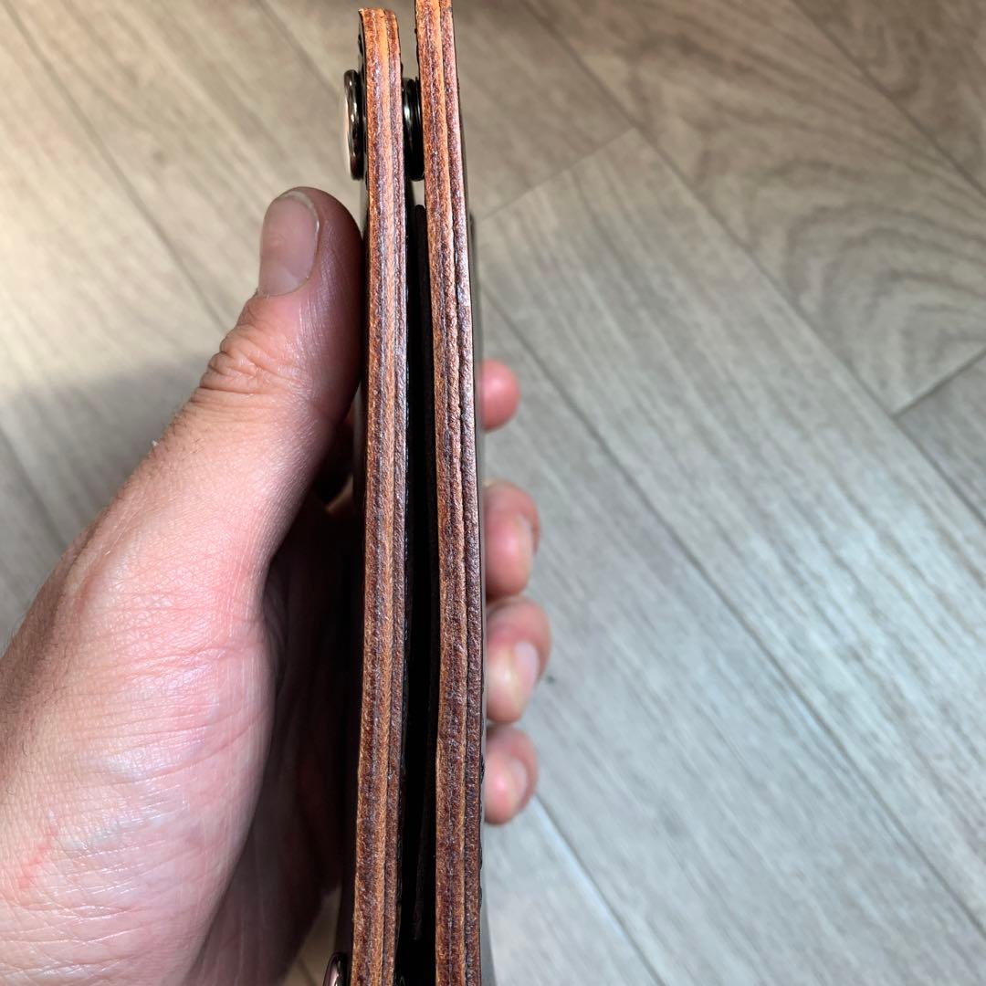 【茶芯ブラック】トラッカーウォレット　ミドル　ニッケル　お札を折らずに収納