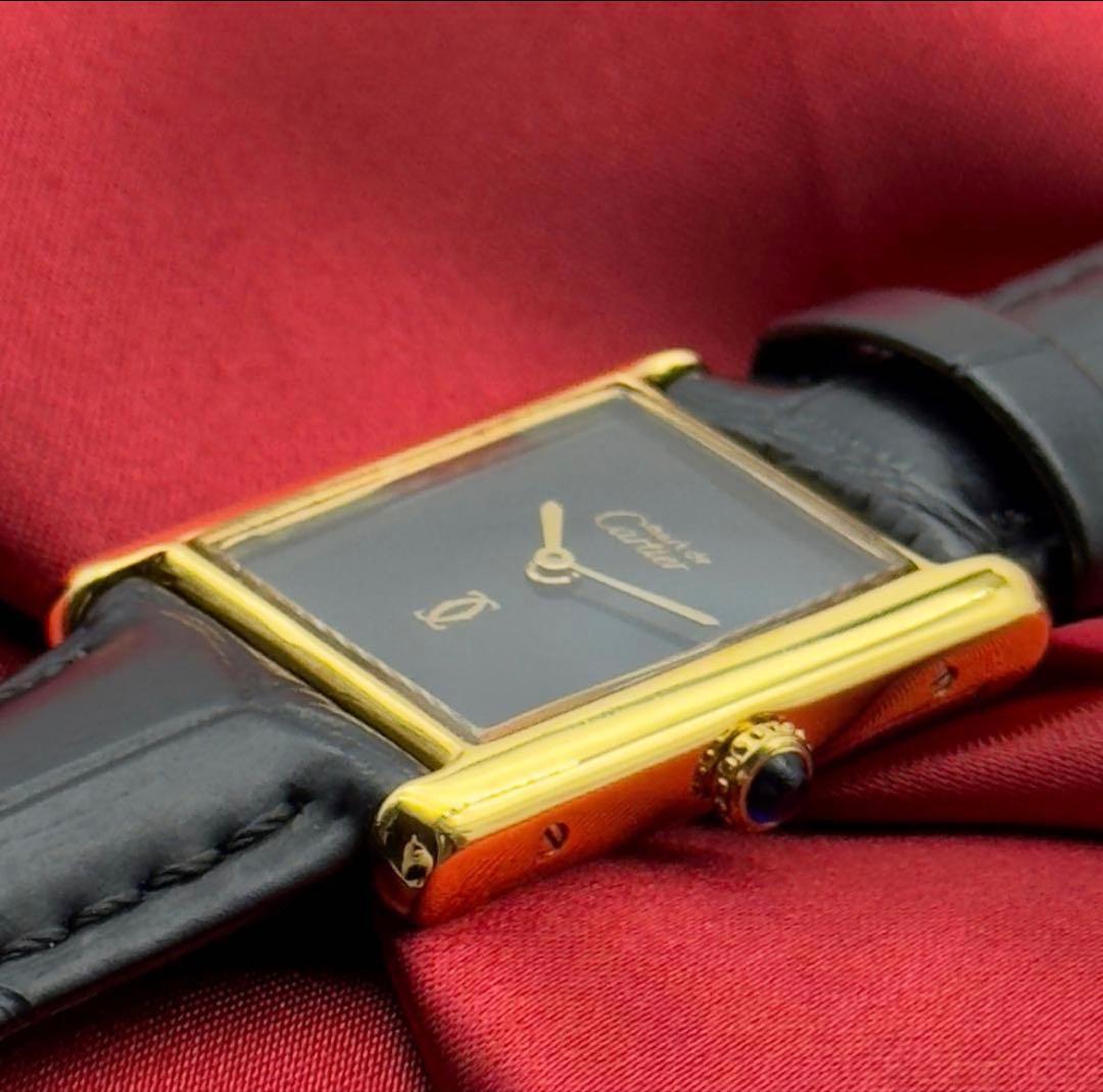 外装新品仕様 カルティエ マストタンクLM ブラック文字盤 手巻き A246