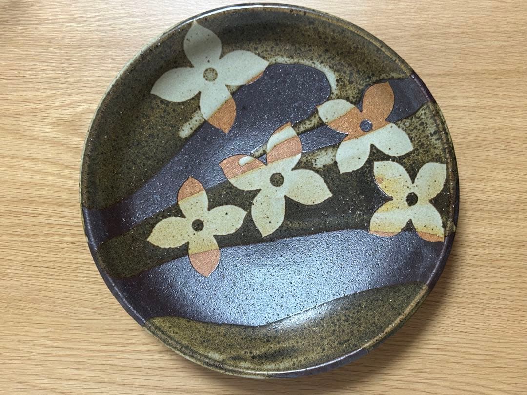 磐井焼☆山法師紋章菓子皿☆ 佐々木新悦☆花柄紫色陶器