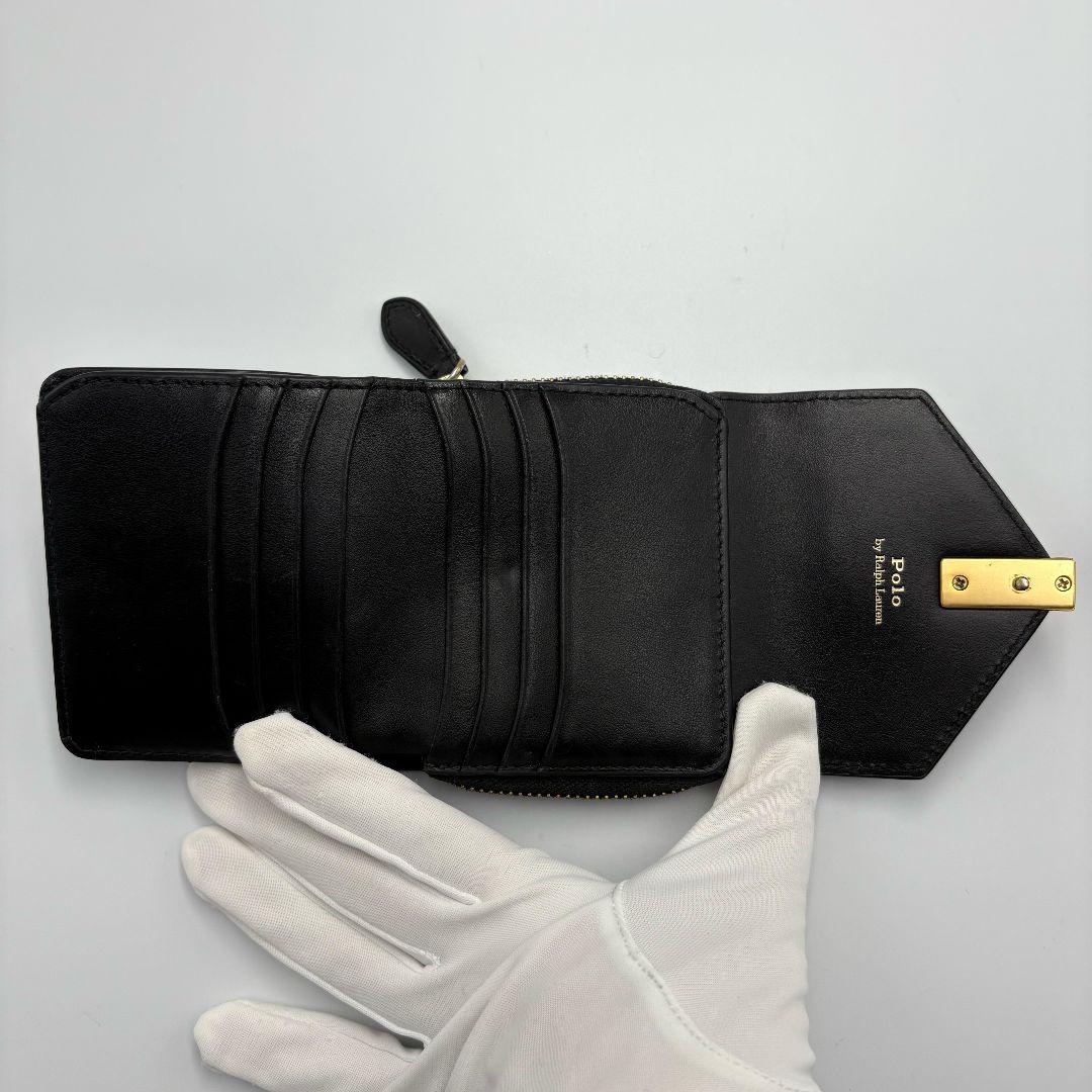 ポロラルフローレン レザー コンパクトウォレット 2つ折り財布 ゴールド金具