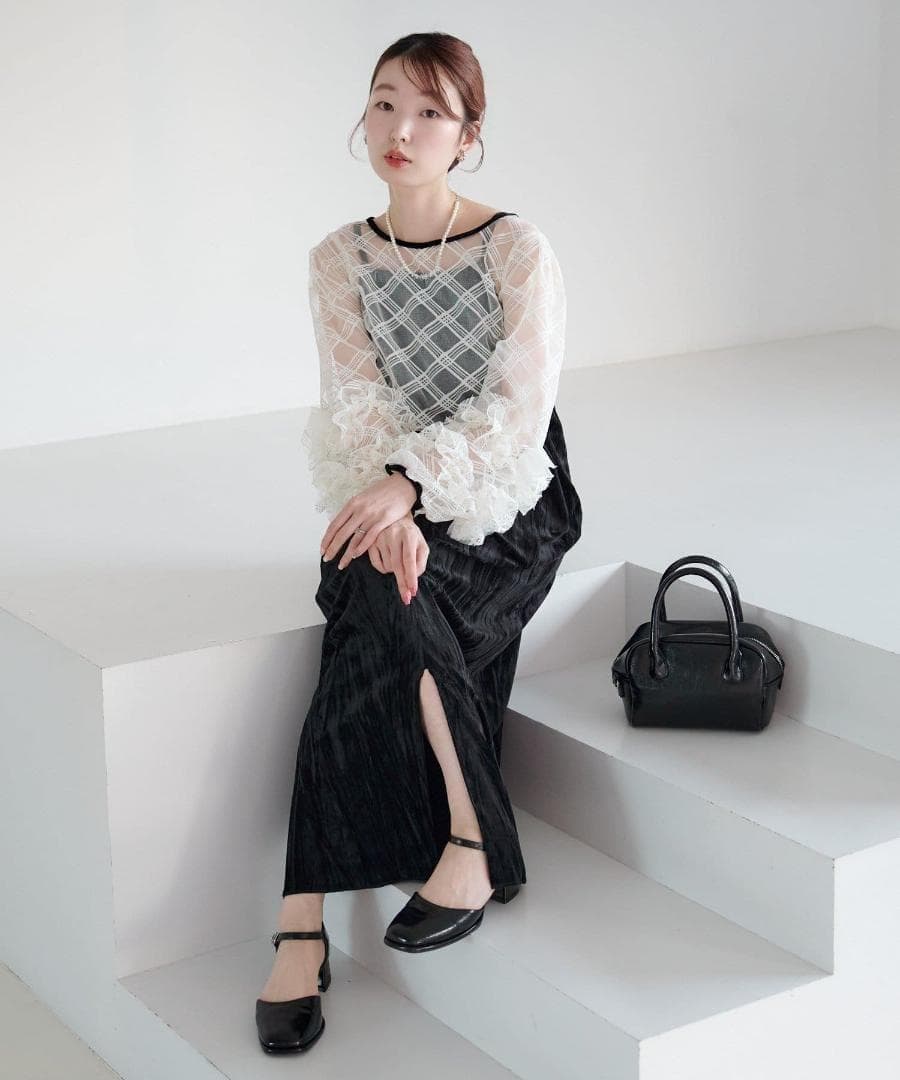 0 新品 カスタネ 結婚式 オケージョン シアーチェック×ベロアワンピースSET