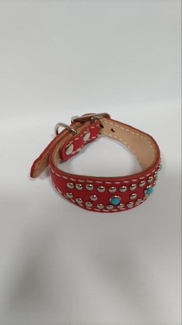レザー首輪 革 革首輪 ハンドメイド イタリアングレーハウンド レザー 赤