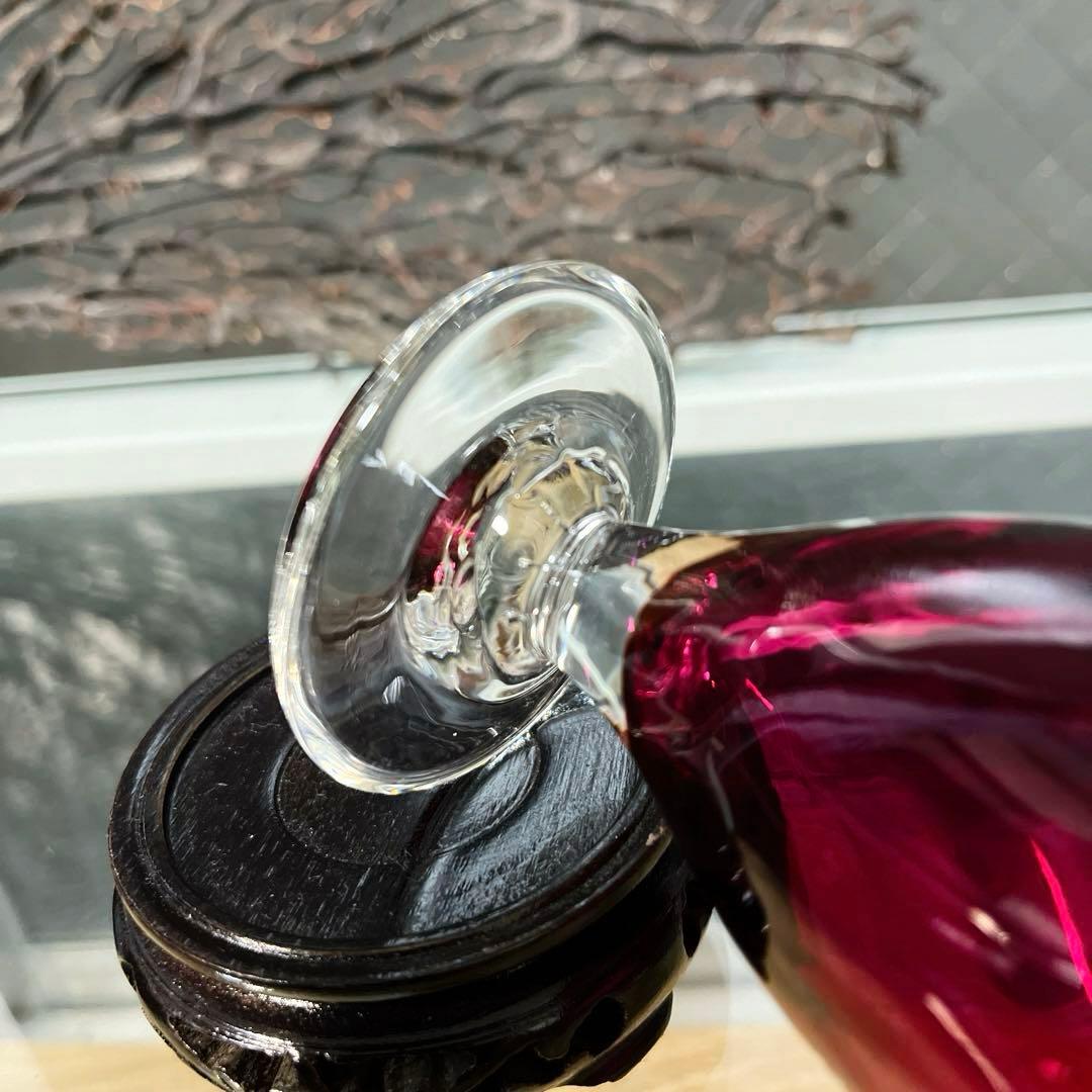 骨董 時代 希少金赤ガラス モールガラス調 流線型 アイスコップ ウラン