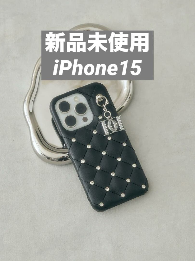 Darich キルティングビジューDDチャームiPhoneケース 15 黒 ダーリッチ Darich キルティングビジューDDチャームiPhoneケース