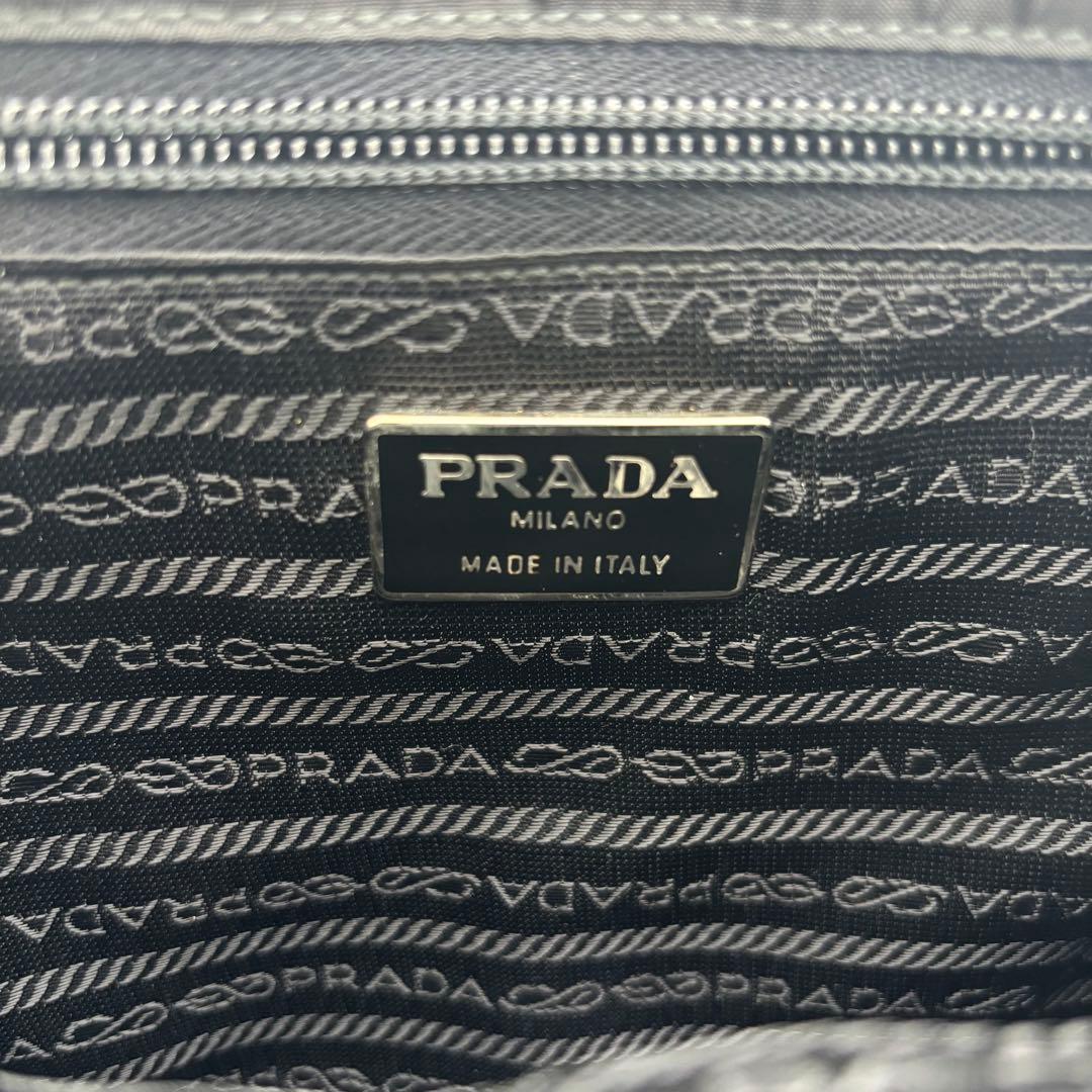 美品 PRADA プラダ メタルハンドル ハンドバッグ ナイロン ブラック