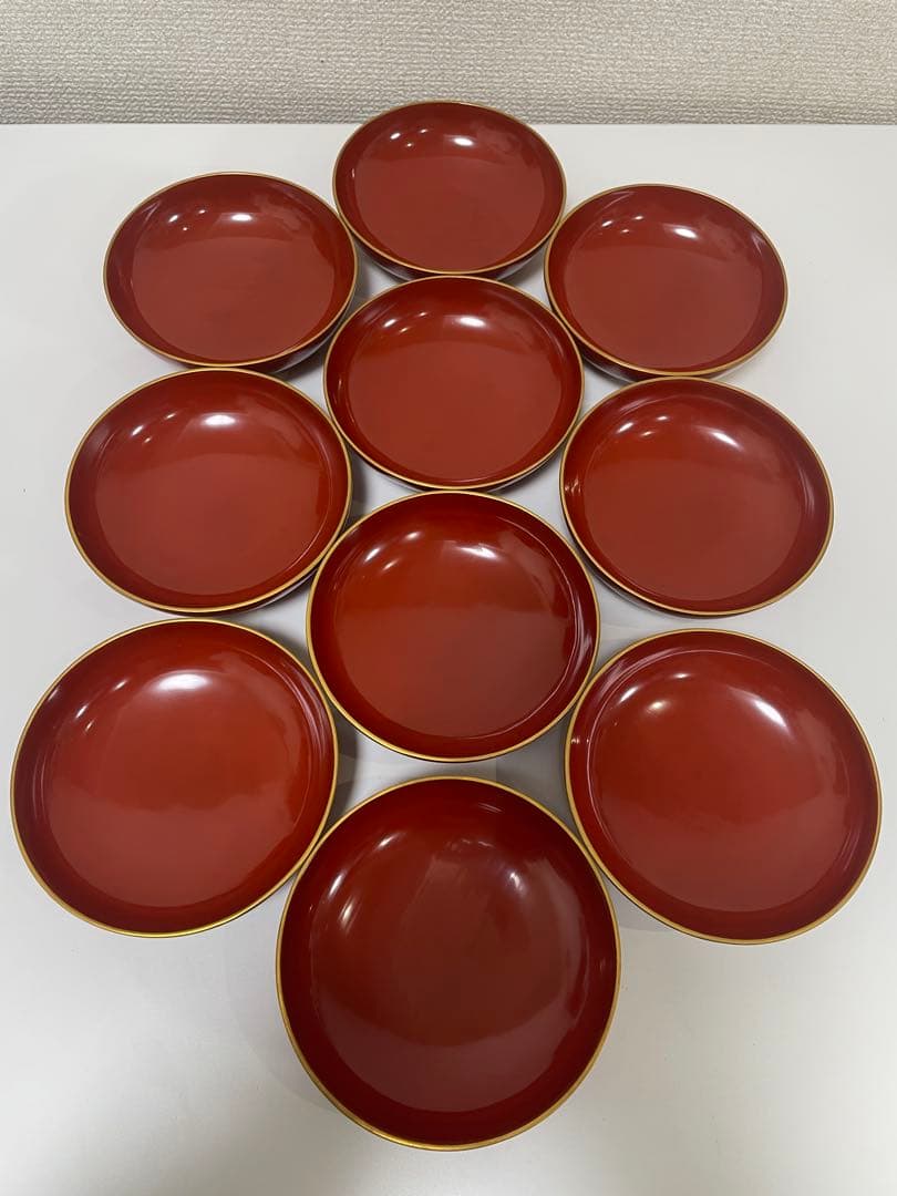 漆器 朱漆 内朱塗 漆器 吸物 懐石椀 煮物椀 10 客 牡丹柄 アンティーク