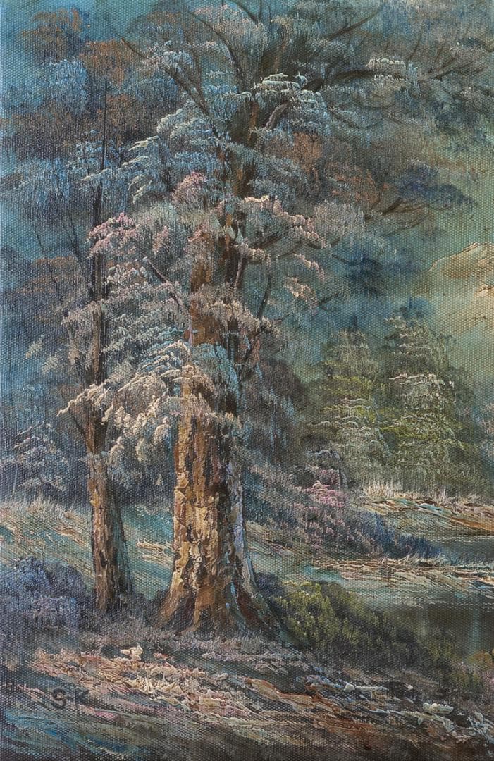 黒田清輝油彩肉筆『湖畔』サイン裏書(印譜・鑑定)F6号額無a620