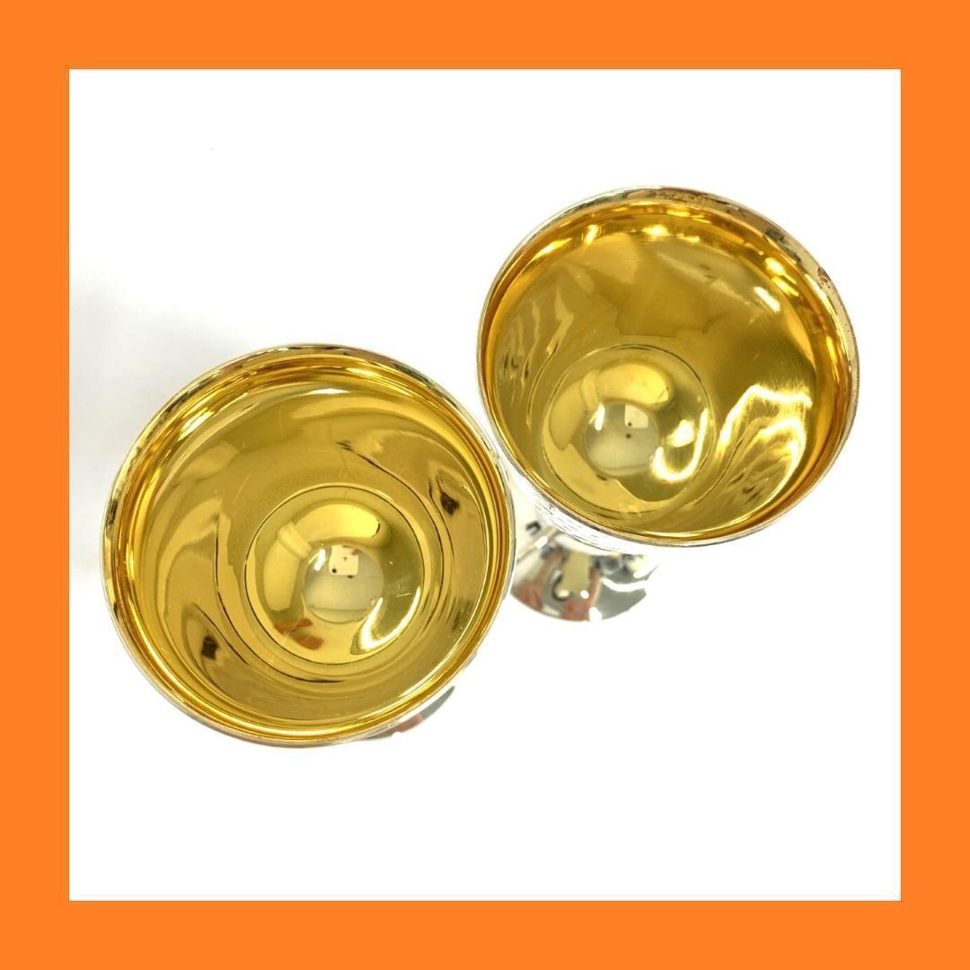 銀製グラス silver杯 鎚目打ち ペアワイングラス 人間国宝 奥山峰石 薔薇