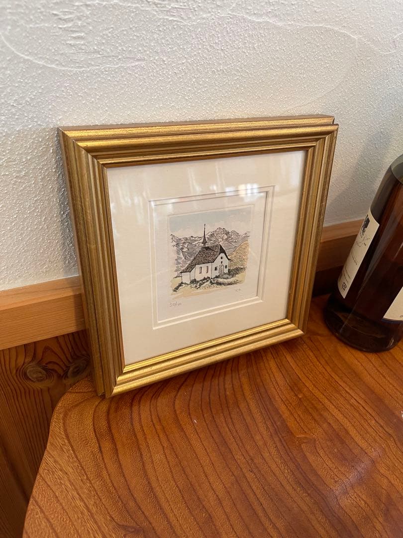 絵画 版画 織田義郎 エッチング 北欧の教会 シリアルナンバー 30/100