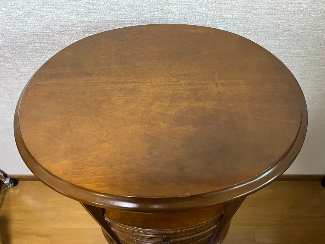 アンティーク調 木製サイドチェスト 4段引き出し 丸テーブル