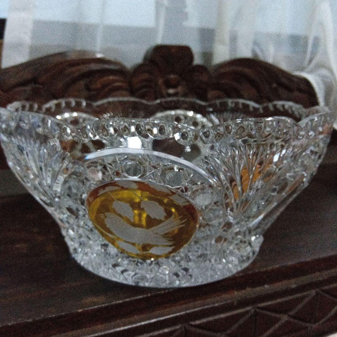 ホフバウワー イエローバードクリスタルガラス ボウル 小鳥