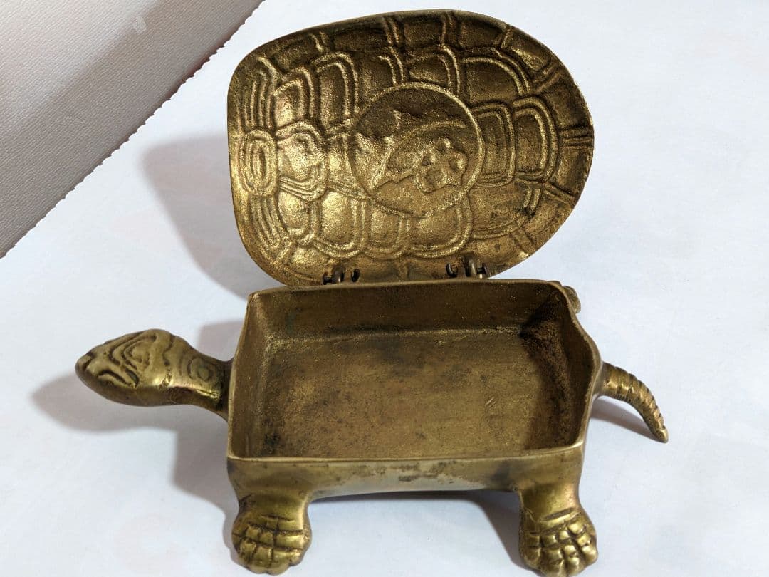 ♢中国 民国時代 銅製 亀形 自在蓋箱 煙草入 コレクション 骨董品