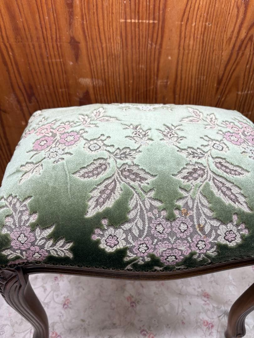 スツール 金華山 グリーン 猫脚 木製 完成品 オットマン イタリア