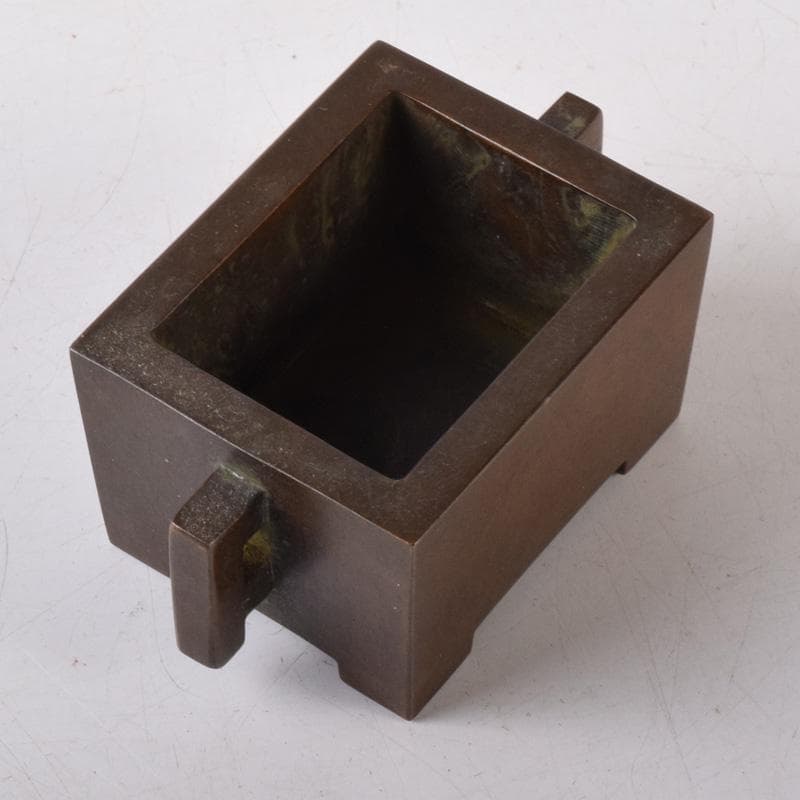 中国　大明宣徳年製　古銅　四方双耳香炉　馬槽爐　V　7232E