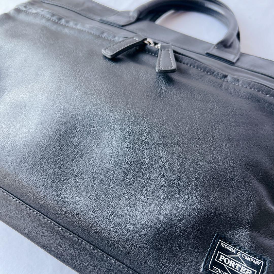 美品✨PORTER オールレザー　ビジネスバッグ　A4収納　ブリーフケース　黒