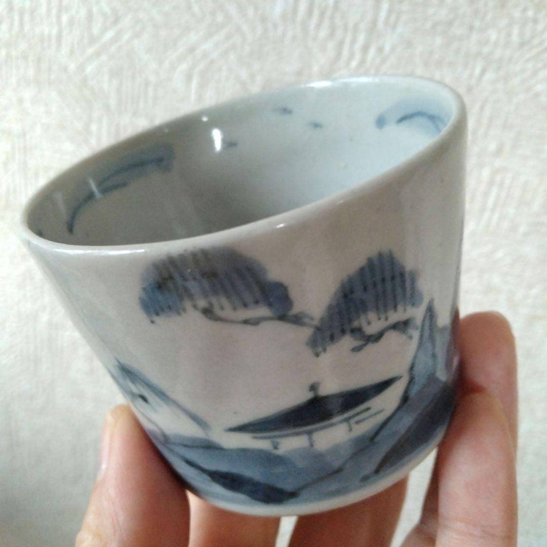 【KAZUです。】古伊万里染付山水文雁の図蕎麦猪口