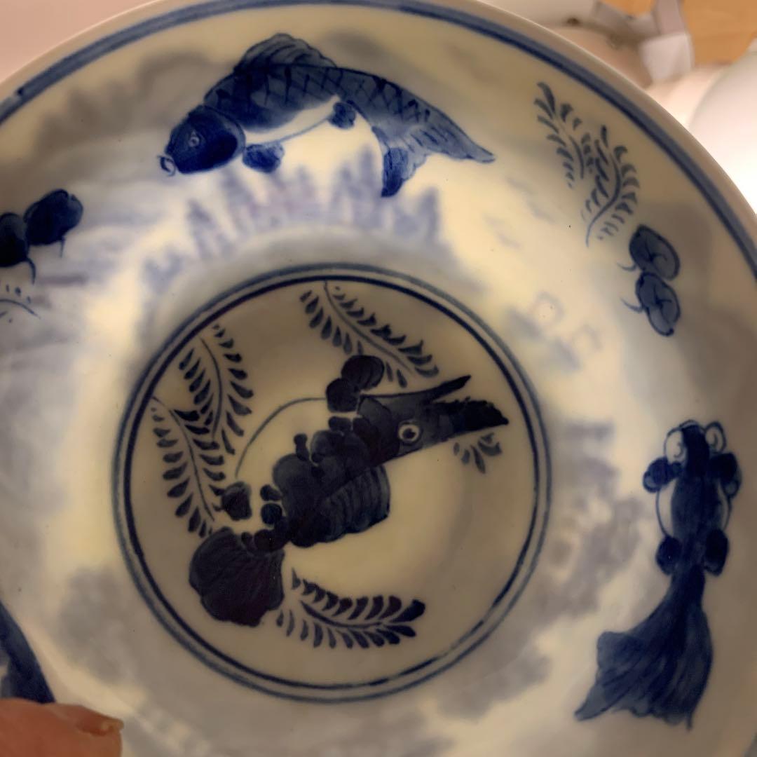 中国美術 大明崇禎年製 お椀　アンティーク　美品　染付　細工 山水