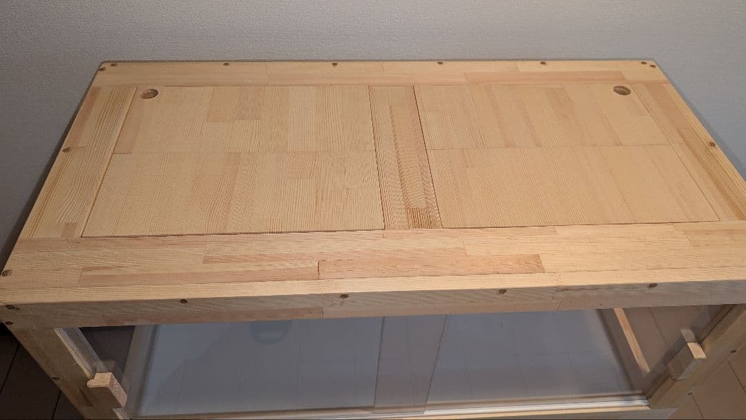 赤松集成材18ミリ幅90縦45奥行45全面アクリル板仕様木材オイル仕上げ