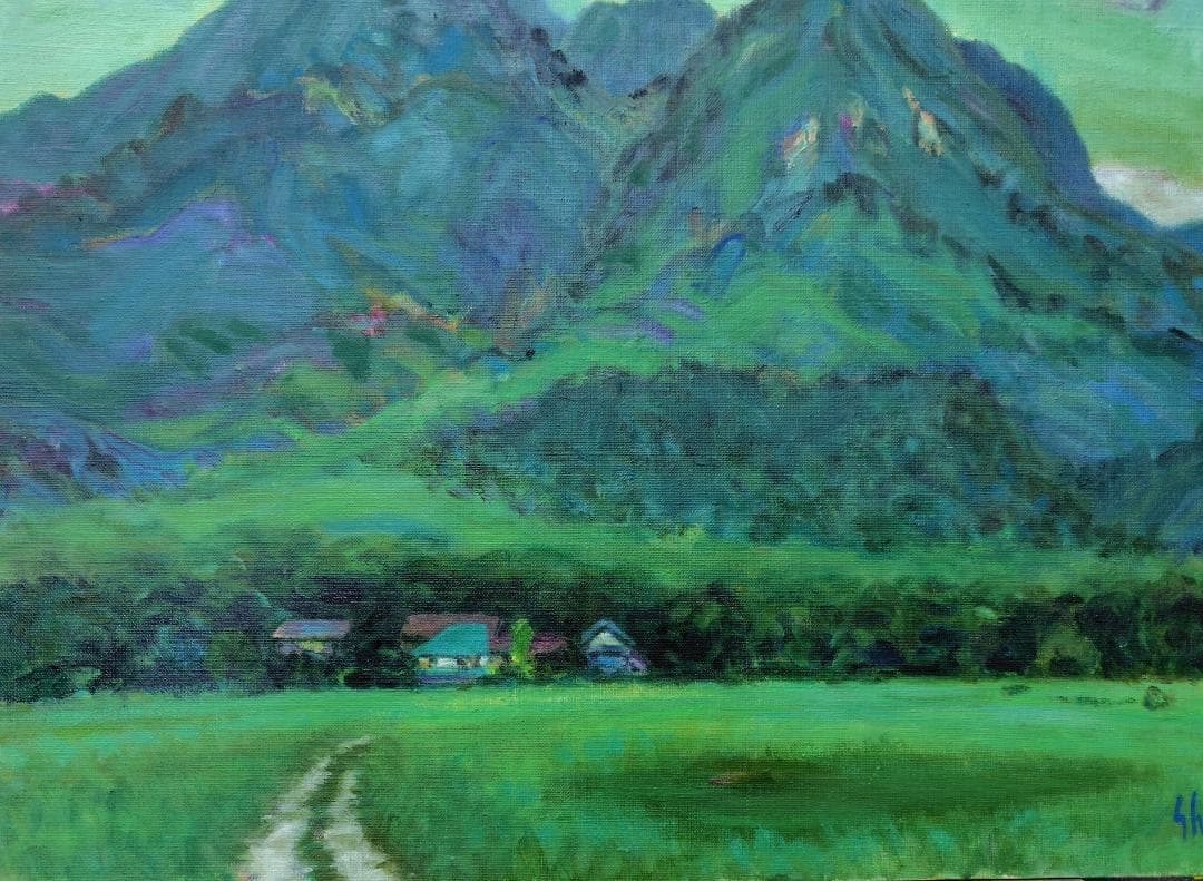 「行く夏」P15 1993 油彩画 風景画 油絵 アート 絵画 尾瀬 燧ヶ岳