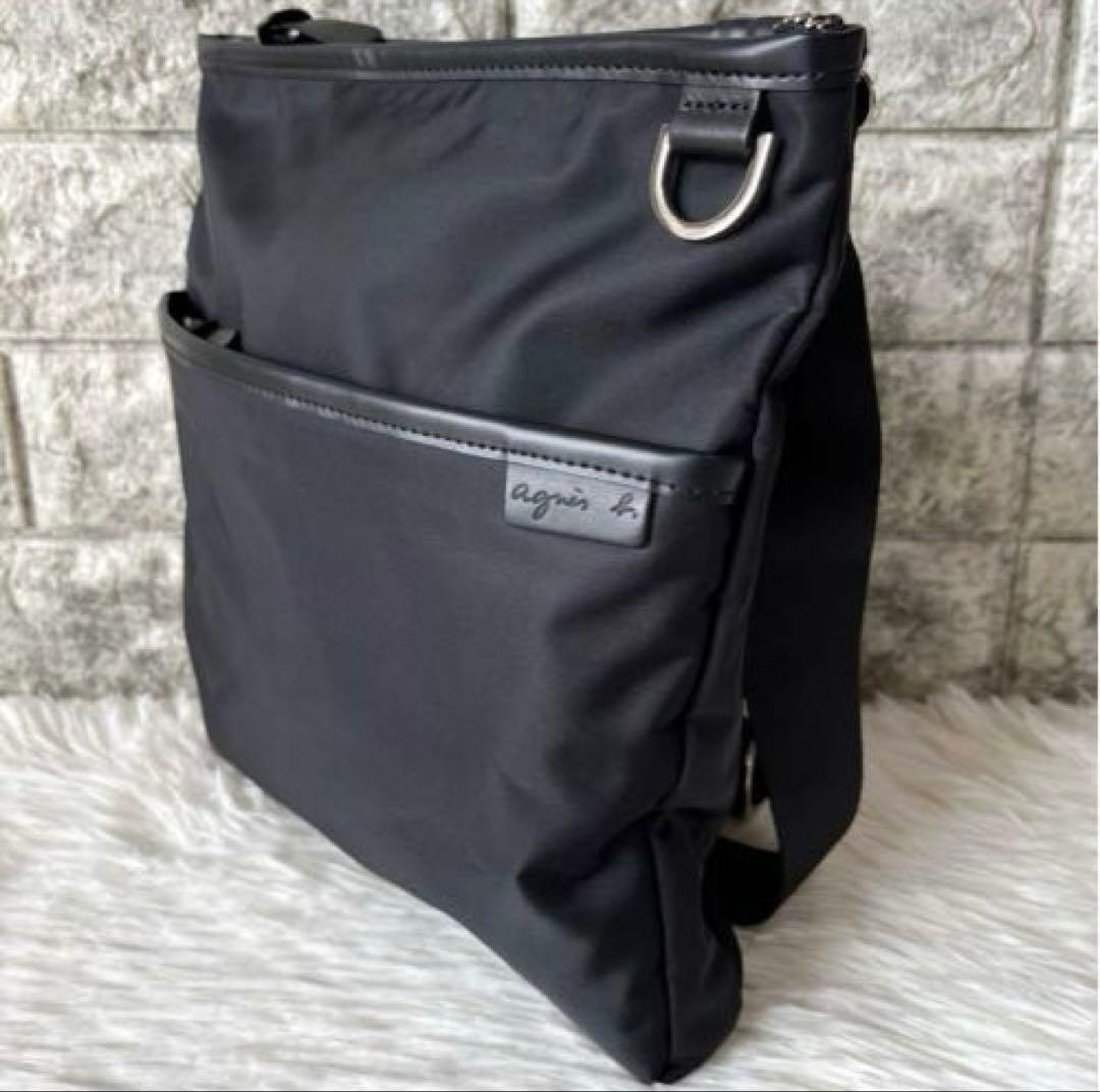 極美品agnes.b アニエスベー ナイロン ショルダーバッグ レザー