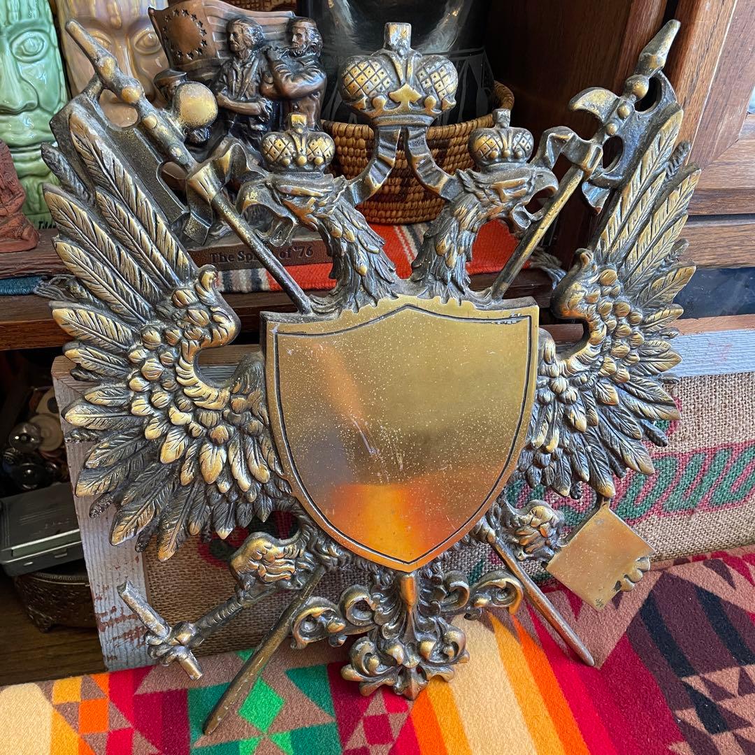 希少豪華！50's〜アメリカアンティーク双頭の鷲紋章　金属壁掛けJAPAN製