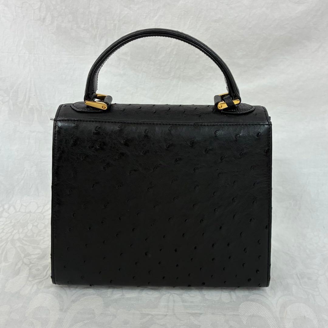 高級【RODANIA】オーストリッチ ハンドバッグ ブラック 本革