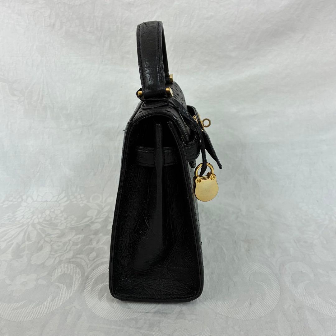 高級【RODANIA】オーストリッチ ハンドバッグ ブラック 本革