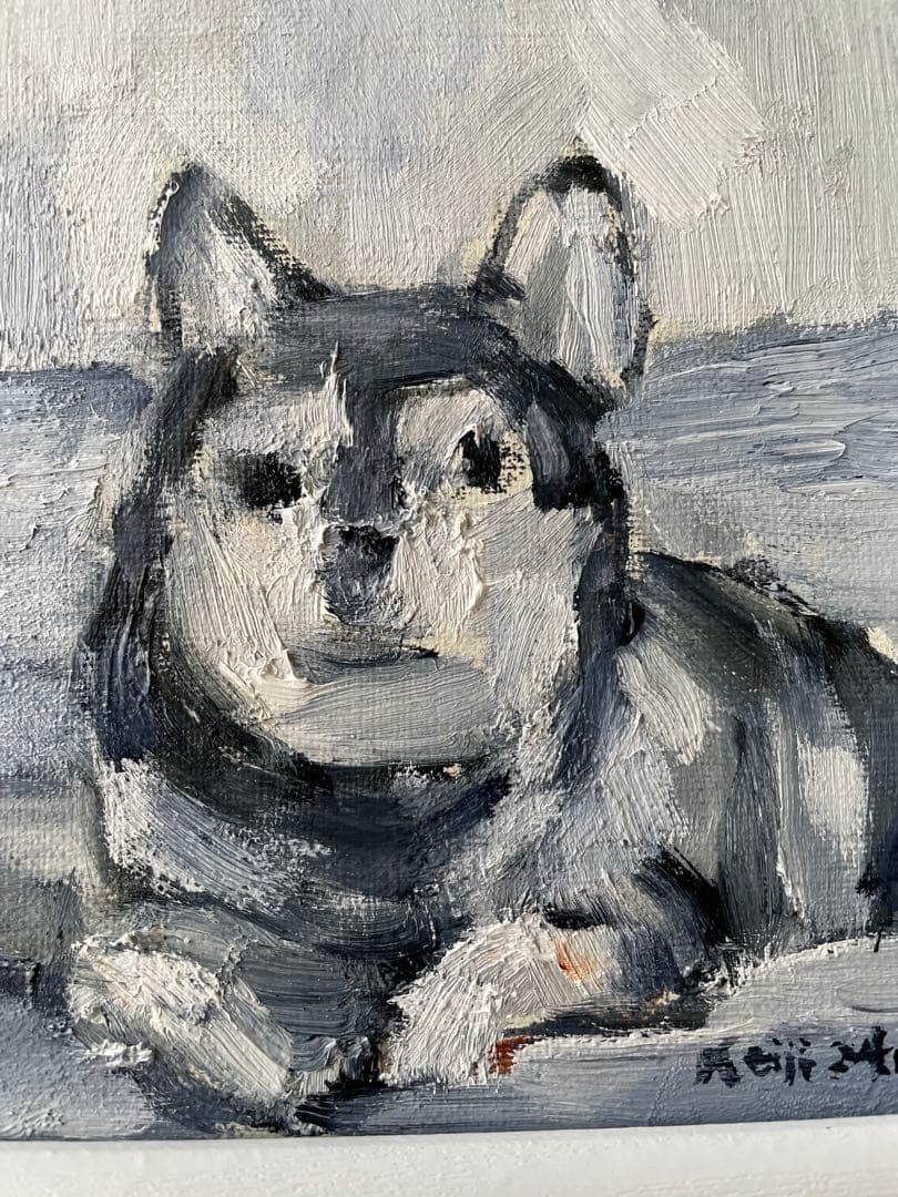 犬の油彩画 フレーム付き