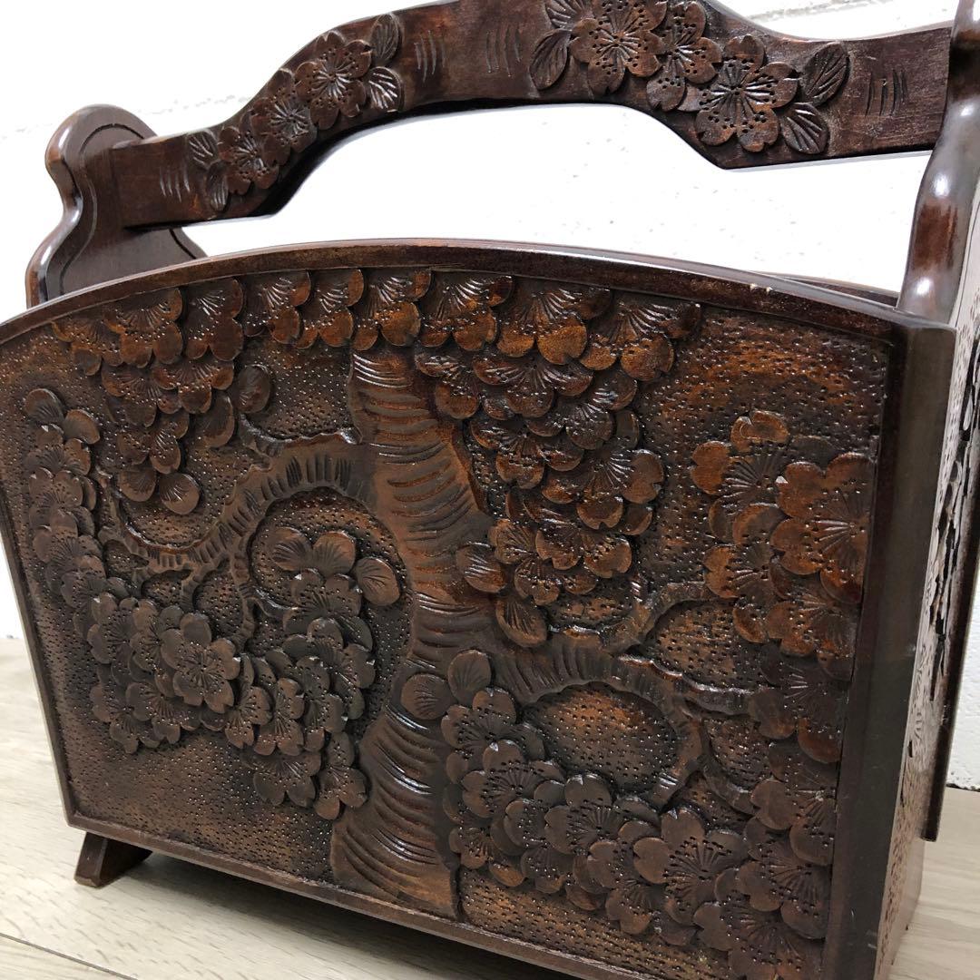 軽井沢彫り　マガジンラック　アンティーク　和風　工芸品　伝統工芸　桜